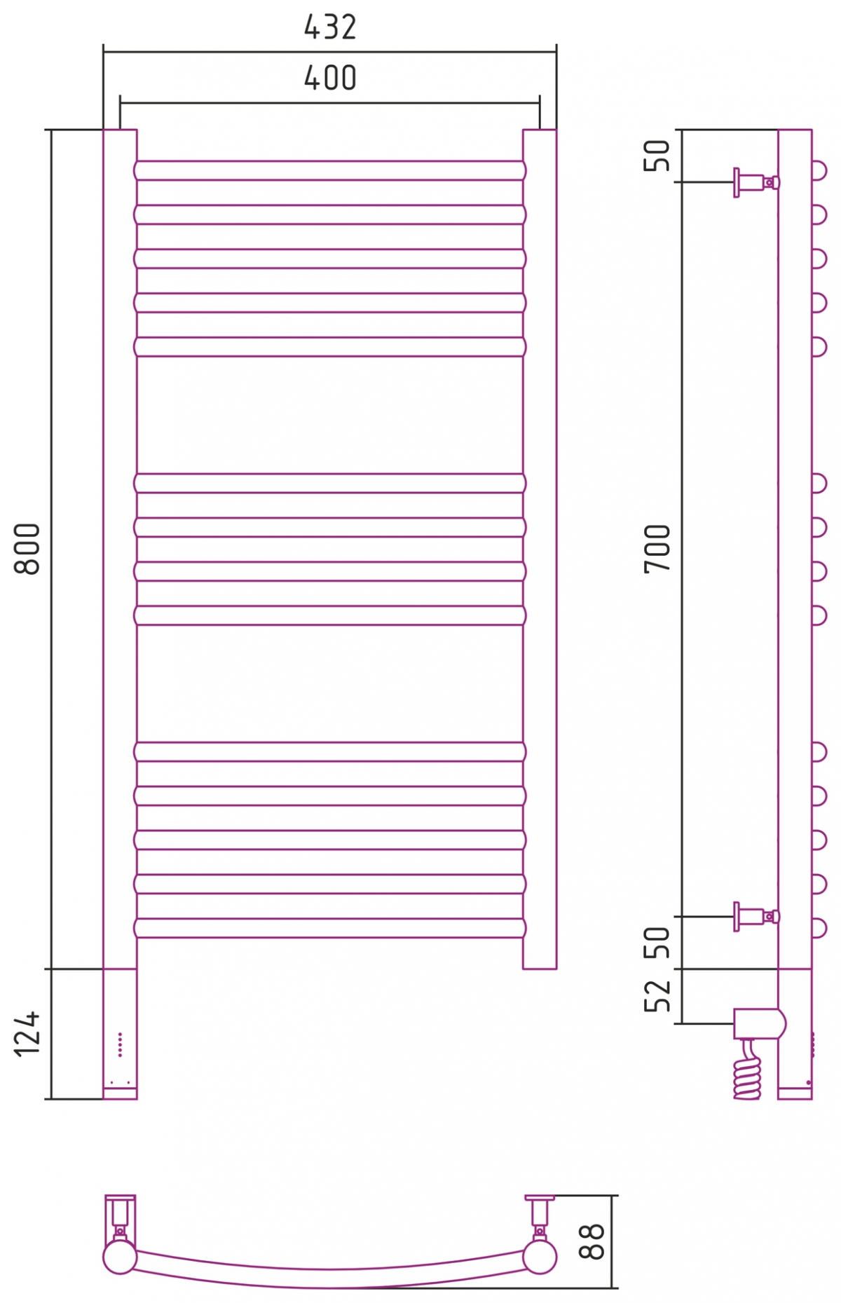 Полотенцесушитель электрический Сунержа Богема 3.0 800x400